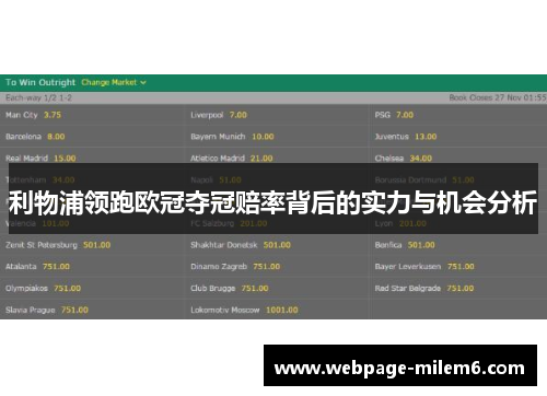 利物浦领跑欧冠夺冠赔率背后的实力与机会分析