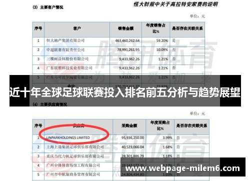 近十年全球足球联赛投入排名前五分析与趋势展望 近十年全球足球联赛投入排名前五分析与趋势展望
